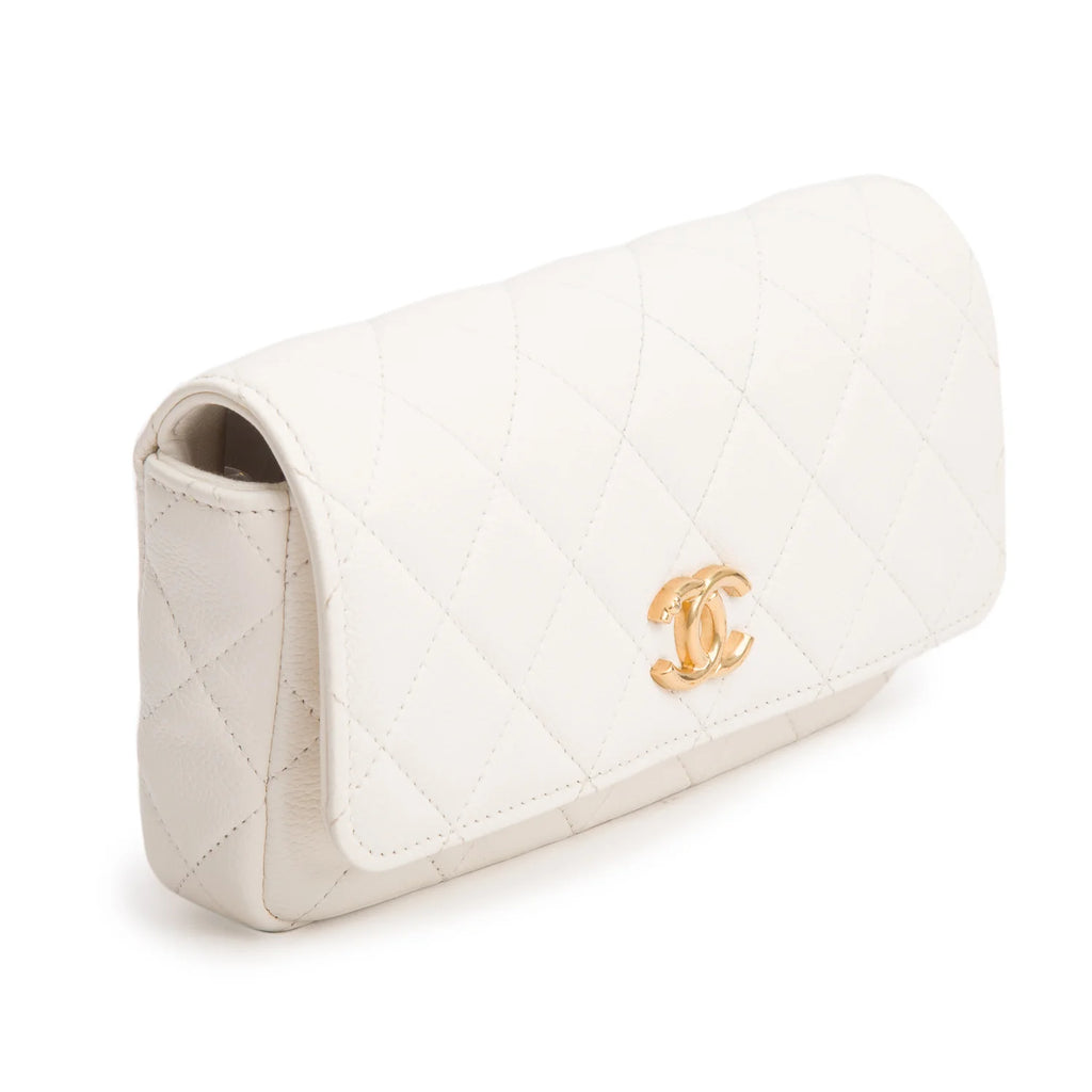 Chanel White Caviar Quilted Mini Heart Crush Waist Bag