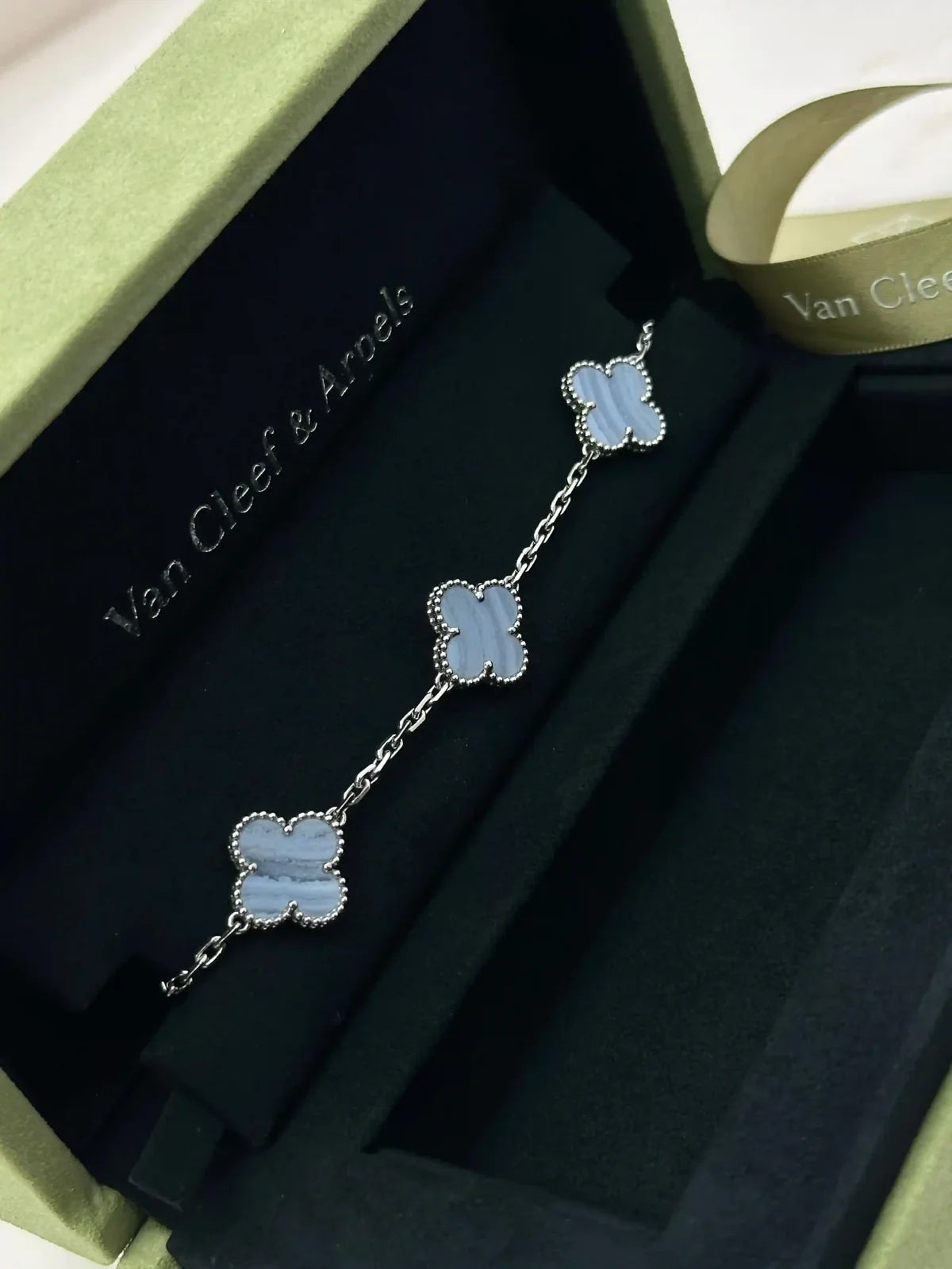 Van Cleef And Arpels Vintage Alhambra Bracelet 5 Motifs Chalcedony