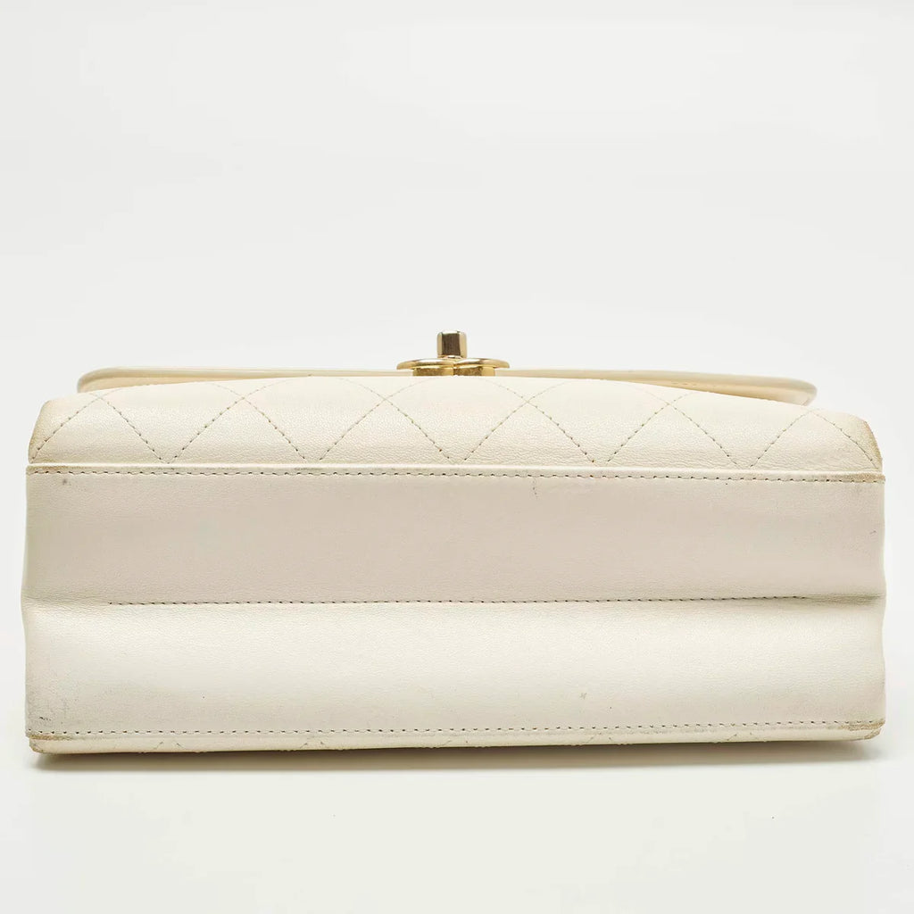 Chanel Coco Luxe Small Off White Quilted Leather Flap Bag