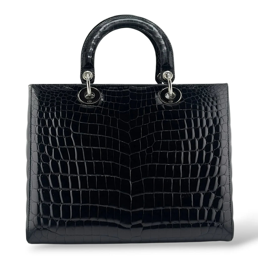 Christian Dior Black Shiny Niloticus Crocodile Large Lady Dior Bag