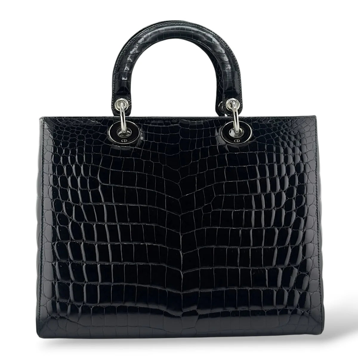 Christian Dior Black Shiny Niloticus Crocodile Large Lady Dior Bag