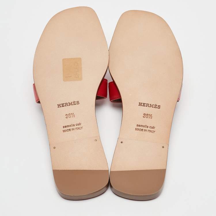 Hermes Red Leather Oran Slide Sandals Size 36.5