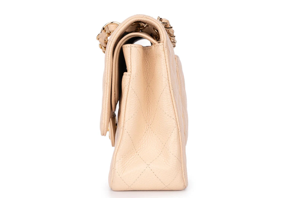 Chanel Med Classic Flap Caviar Beige GHW