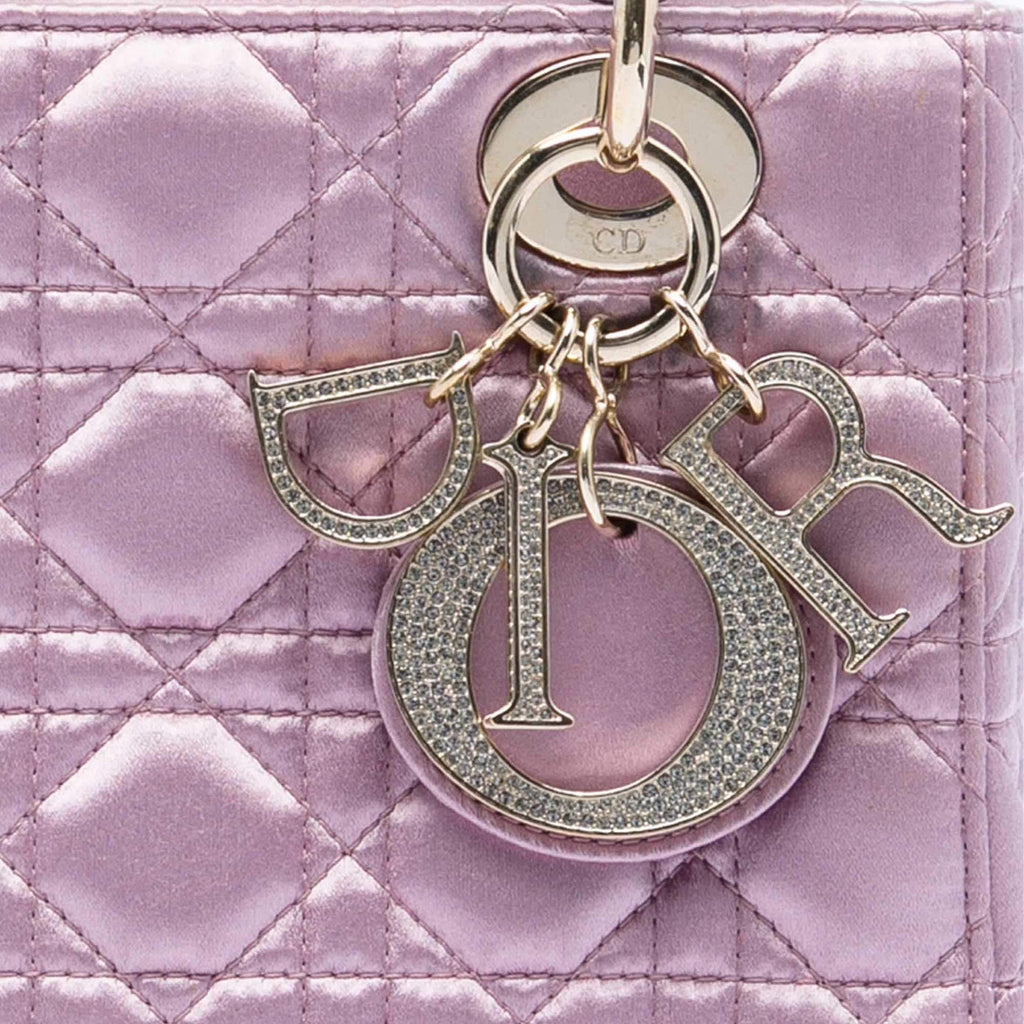 Christian Dior Lady Dior Small Pink Satin Swarovski Crystal Top Handle Bag