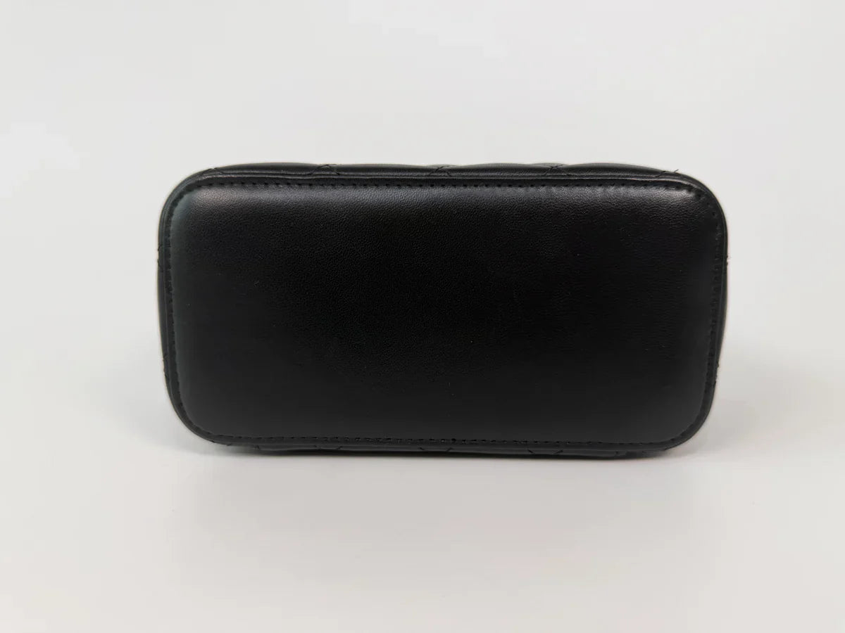 CHANEL VANITY TOP HANDLE IN BLACK LAMBSKIN WITH PALE GOLD HARDWARE