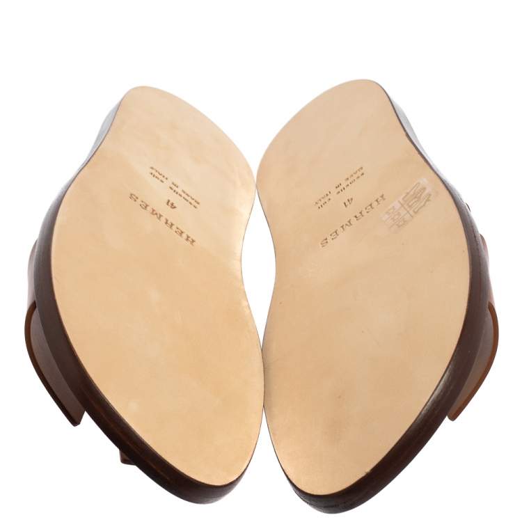 Hermes Brown Leather Izmir Sandals Size 41