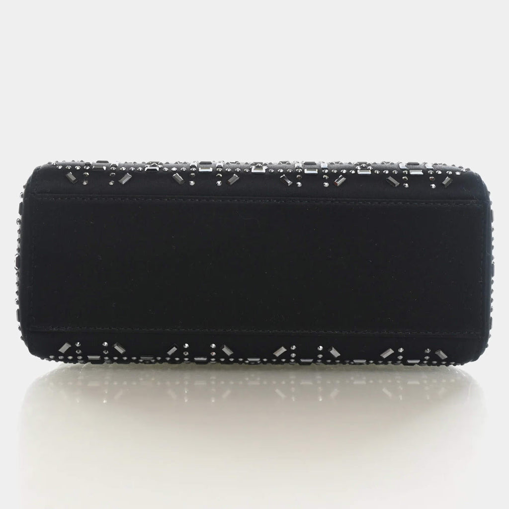 Christian Dior Mini Lady Dior Black Strass Satin Top Handle Bag