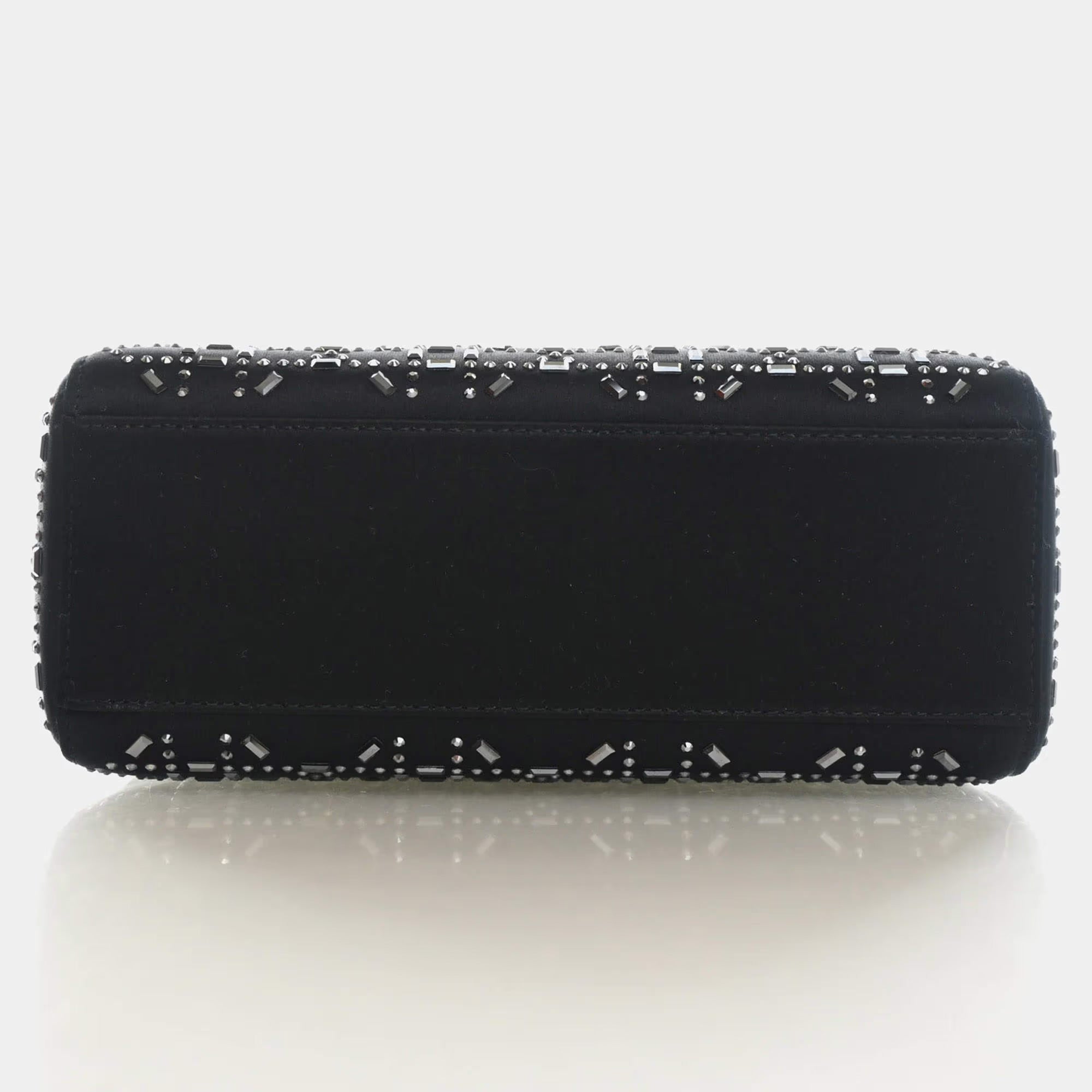 Christian Dior Mini Lady Dior Black Strass Satin Top Handle Bag