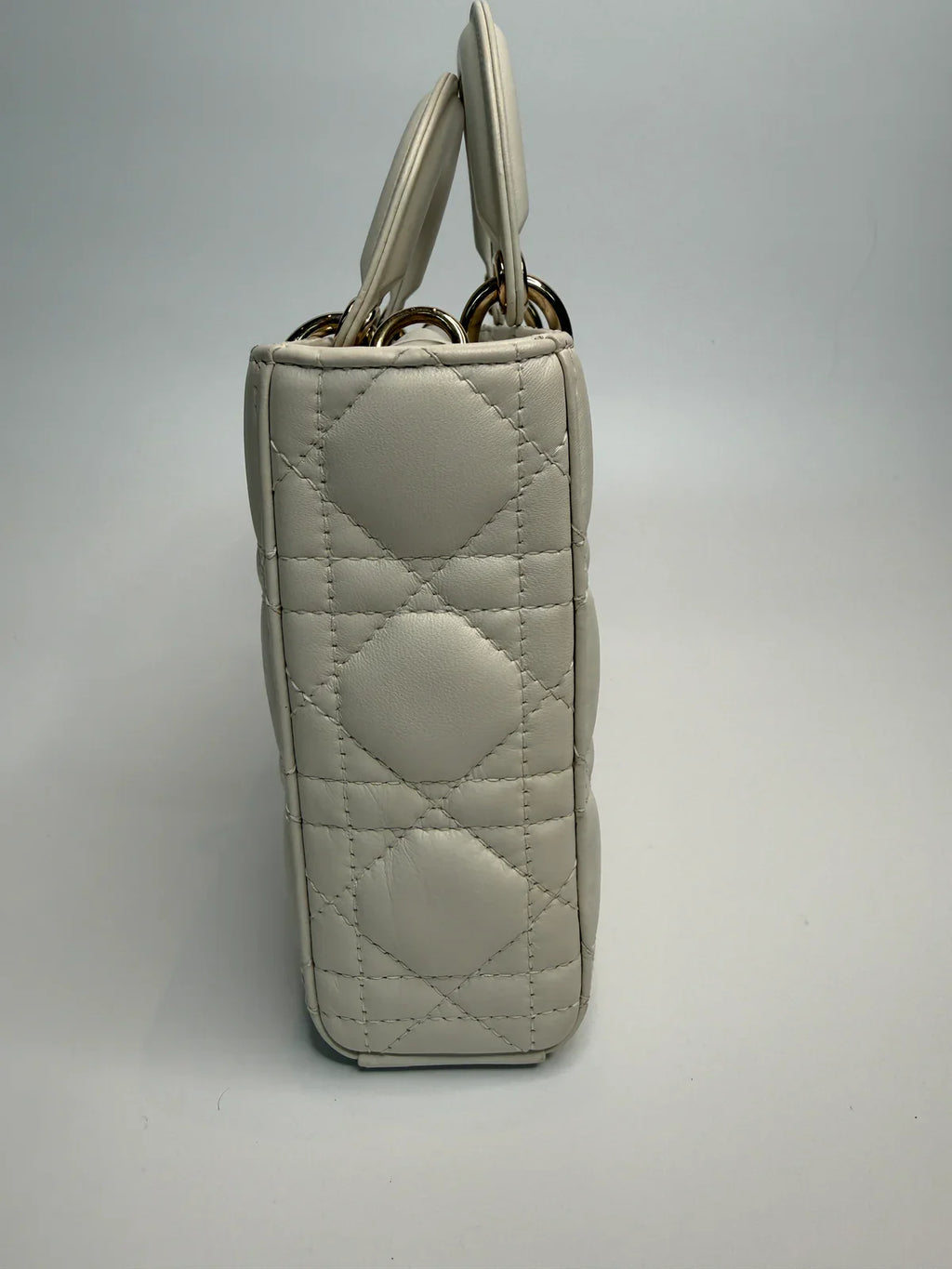 CHRISTIAN DIOR MEDIUM D-JOY BAG IN LATTE WITH PALE GOLD HARDWARE