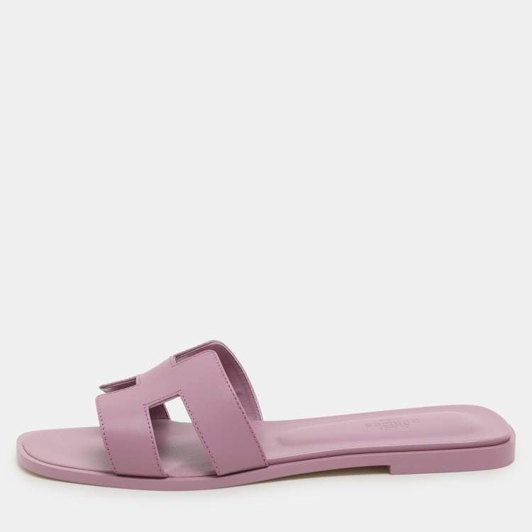 Hermes Bruyère Leather Oran Flat Sandals Size 41.5