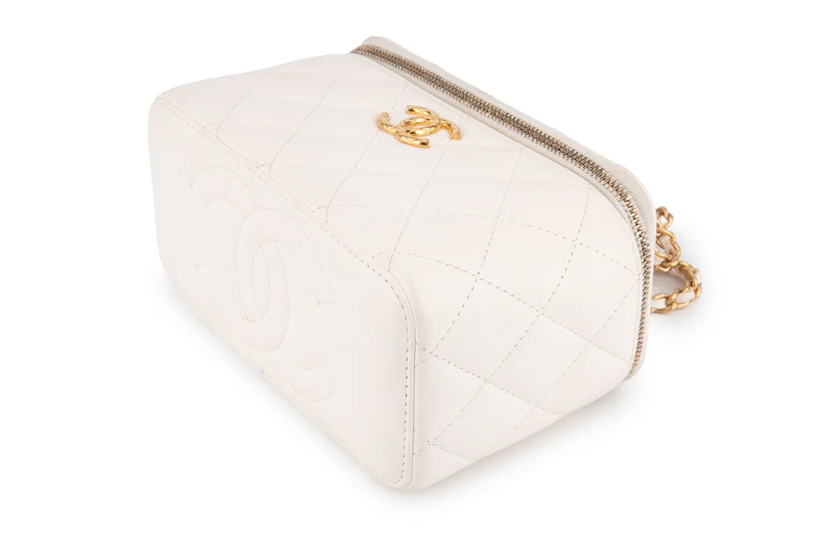 Chanel Quilted Rectangular Vanity Lambskin White Shiny GHW