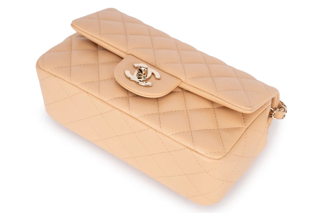 Chanel Mini Rectangle Flap Lambskin Beige LGHW