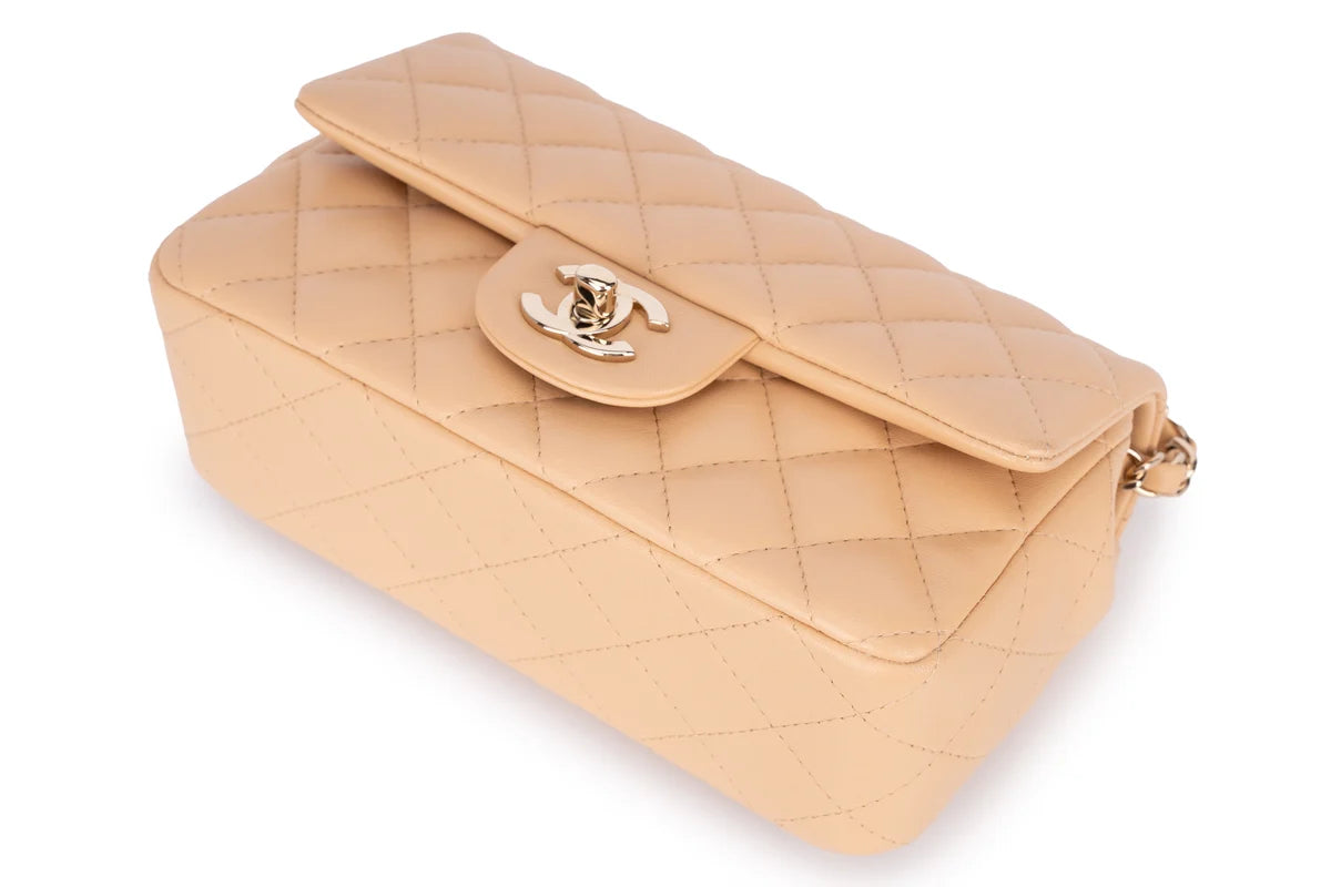 Chanel Mini Rectangle Flap Lambskin Beige LGHW