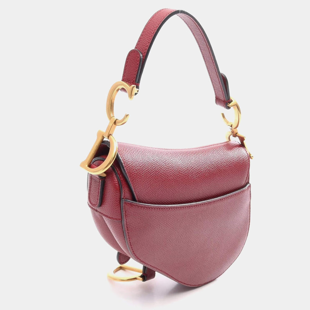 Christian Dior Saddle Mini Bordeaux Grained Calfskin Shoulder Bag