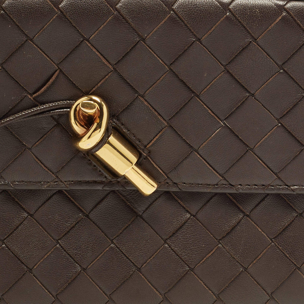 Bottega Veneta Andiamo Choco Brown Intrecciato Leather Clutch