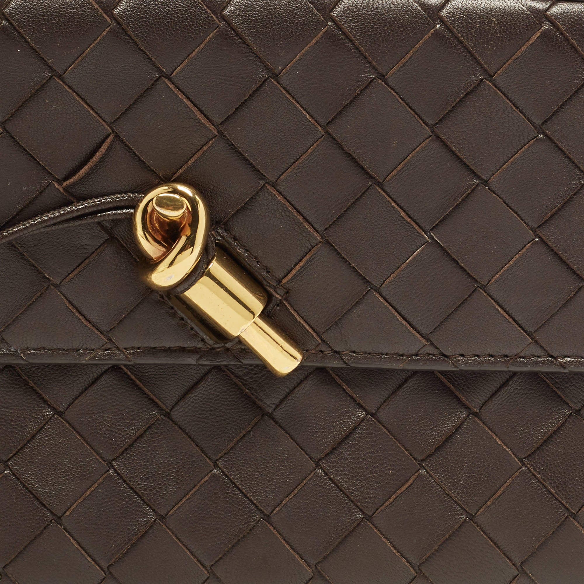 Bottega Veneta Andiamo Choco Brown Intrecciato Leather Clutch