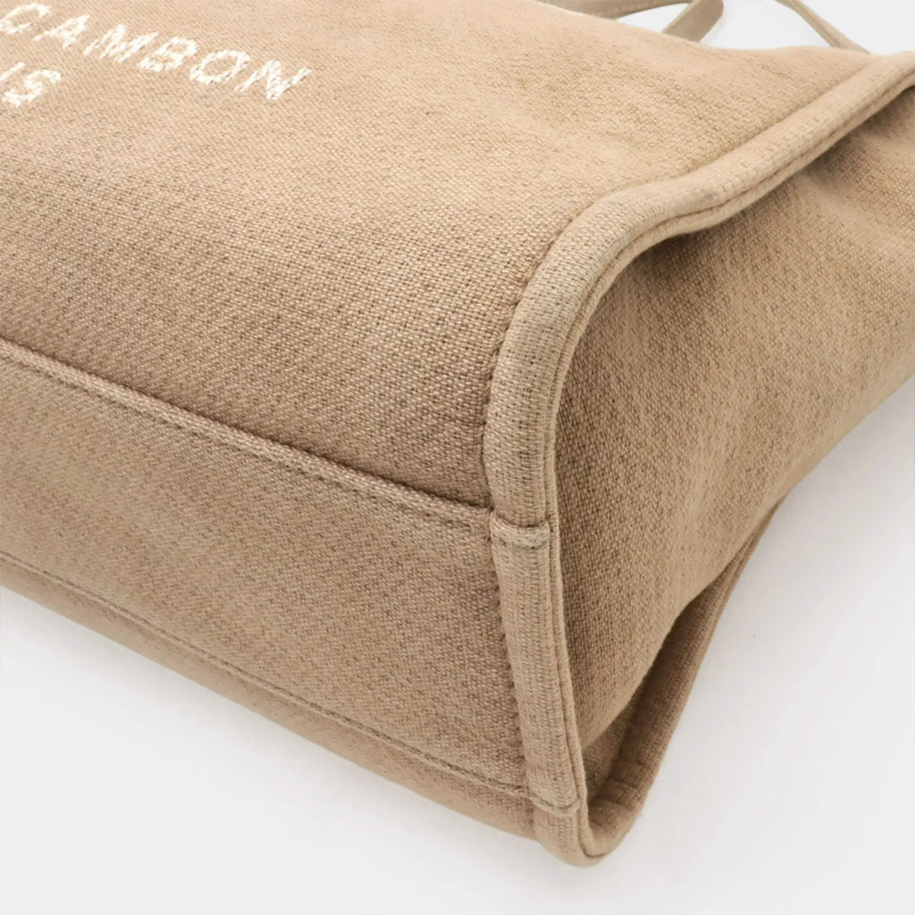Chanel Deauville MM Beige Canvas Brown Leather Shoulder Tote Bag