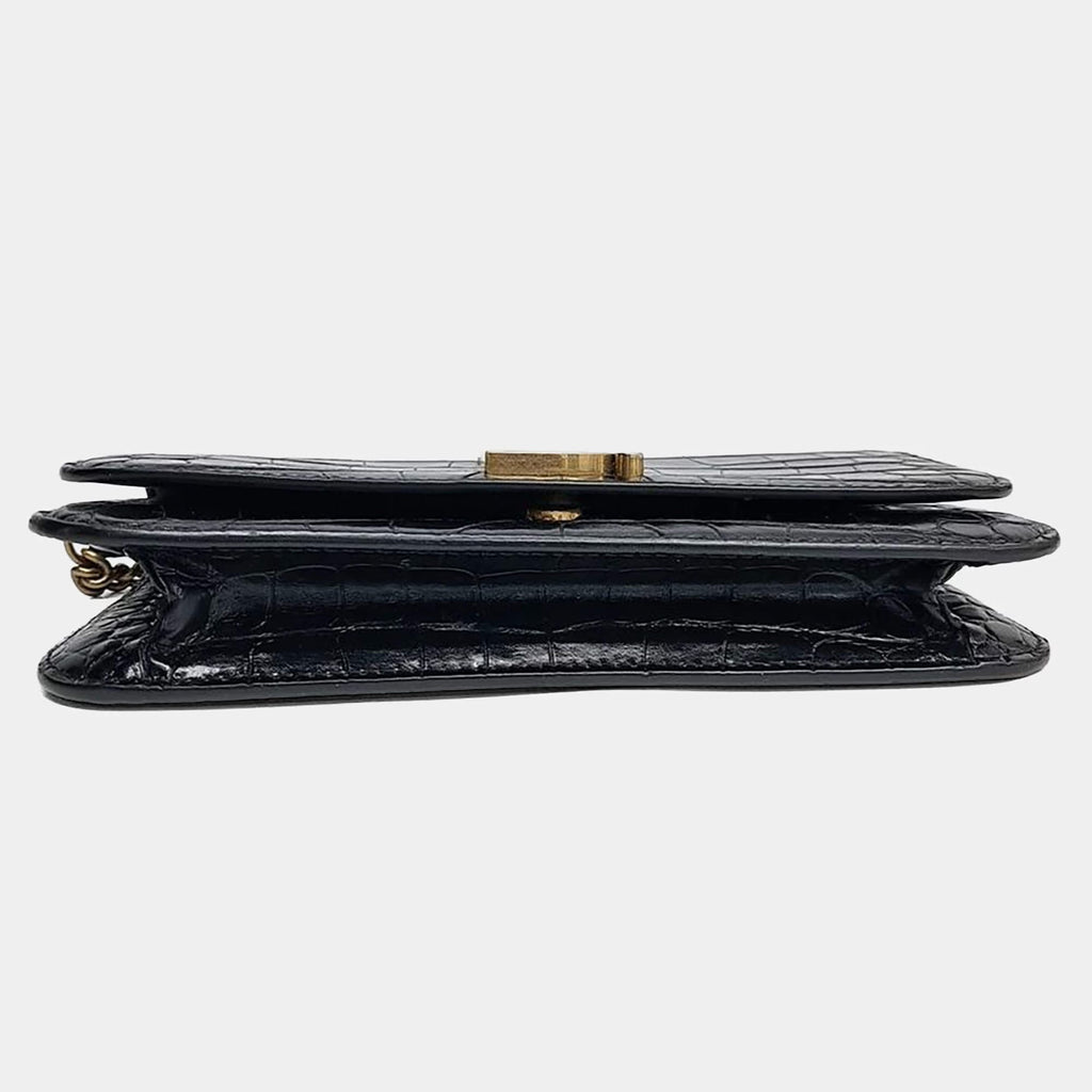 Balenciaga B Black Leather Chain Crossbody Bag