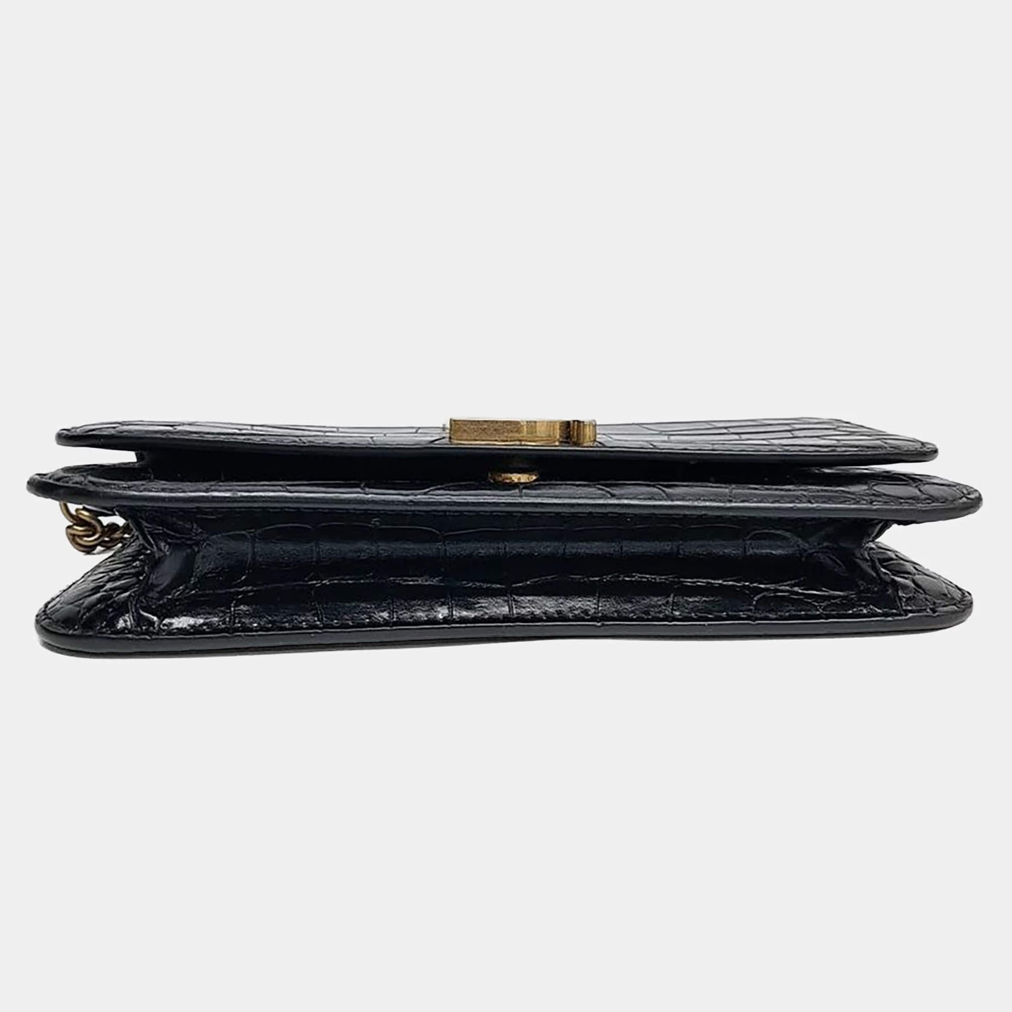 Balenciaga B Black Leather Chain Crossbody Bag
