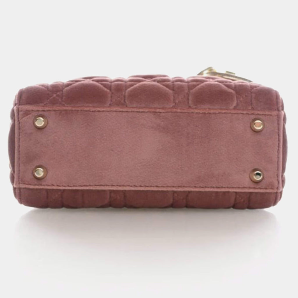 Christian Dior Lady Dior Mini Pink Velvet Top Handle Bag