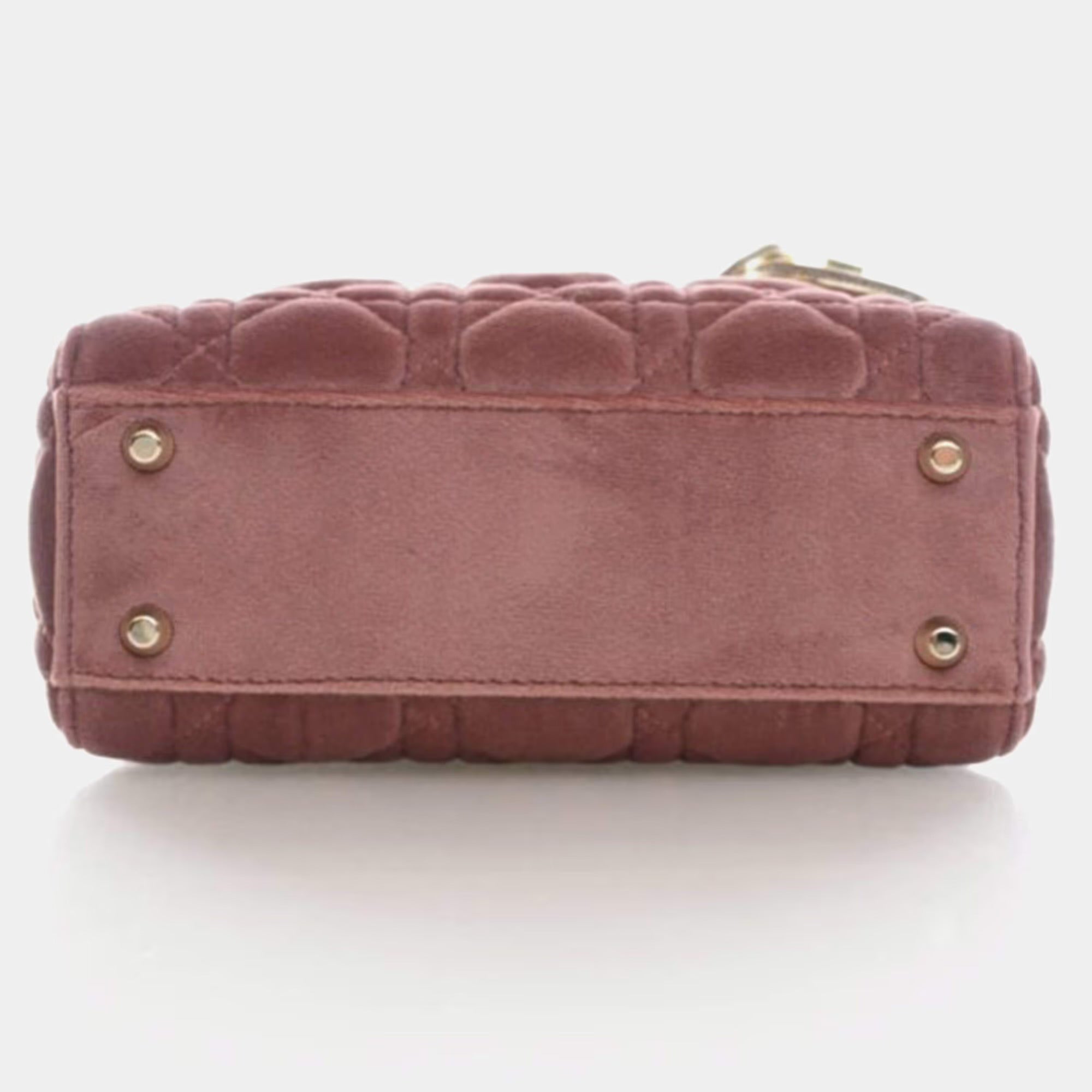 Christian Dior Lady Dior Mini Pink Velvet Top Handle Bag
