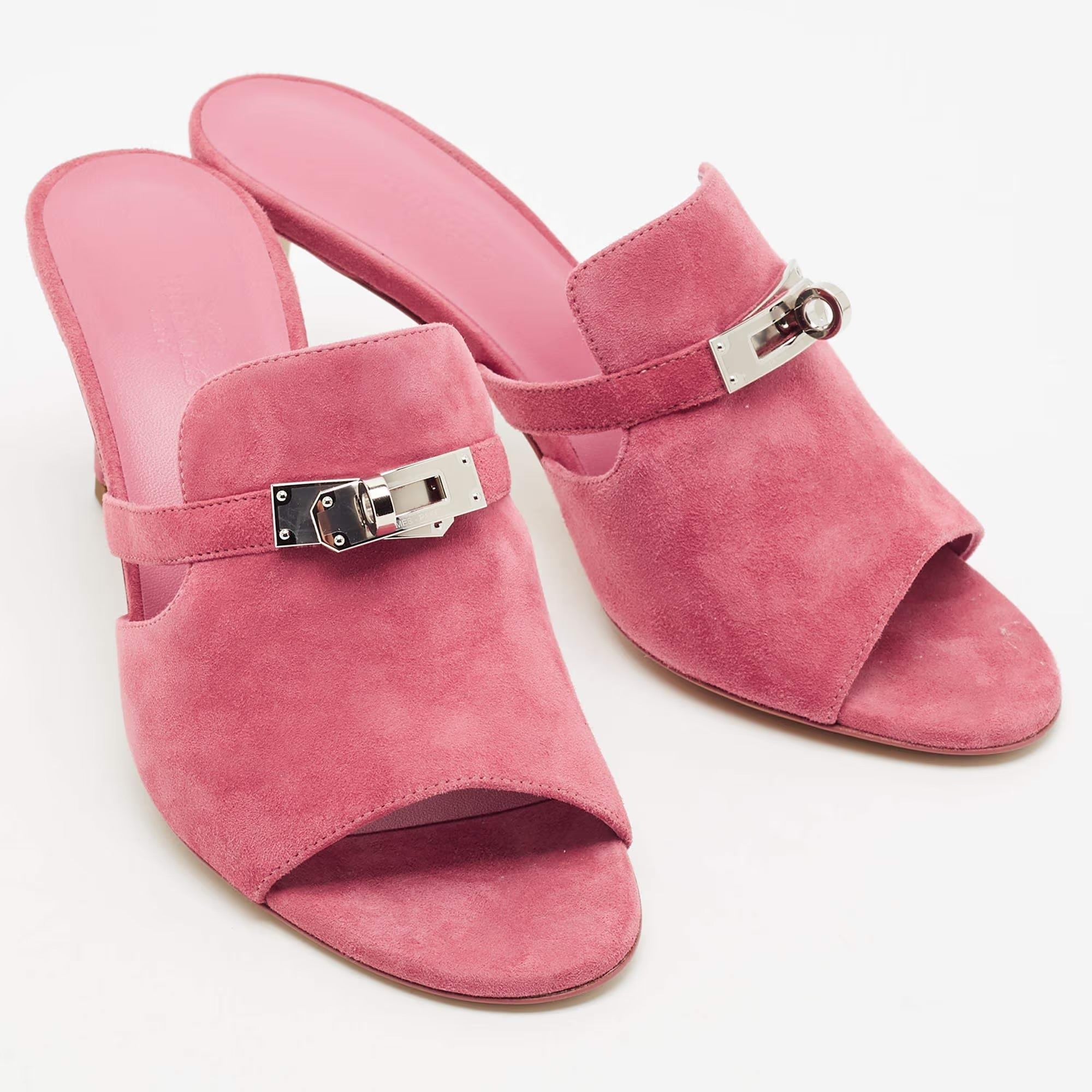 Hermes Cute Size 38 Pink Suede Slide Sandals