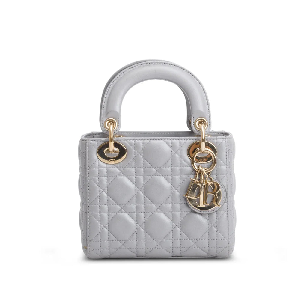 Christian Dior Grey Cannage Leather Mini Lady Dior Bag