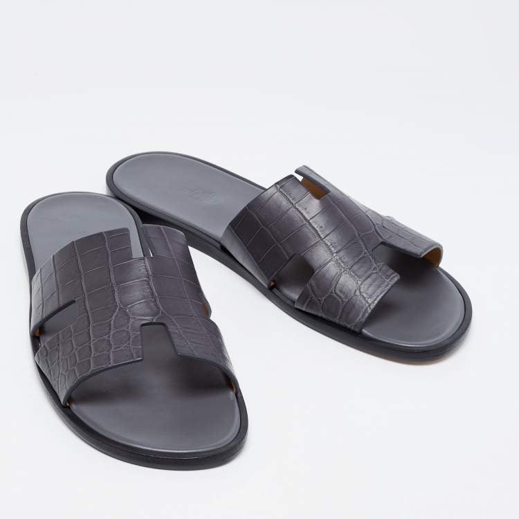 Hermès Grey Crocodile Leather Izmir Flats Size 39