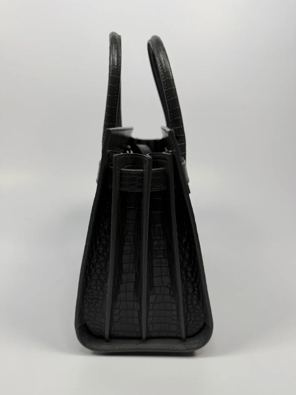 SAINT LAURENT SMALL SAC DE JOUR IN GREY CROC EMBOSSED LEATHER WITH SILVER HARDWARE
