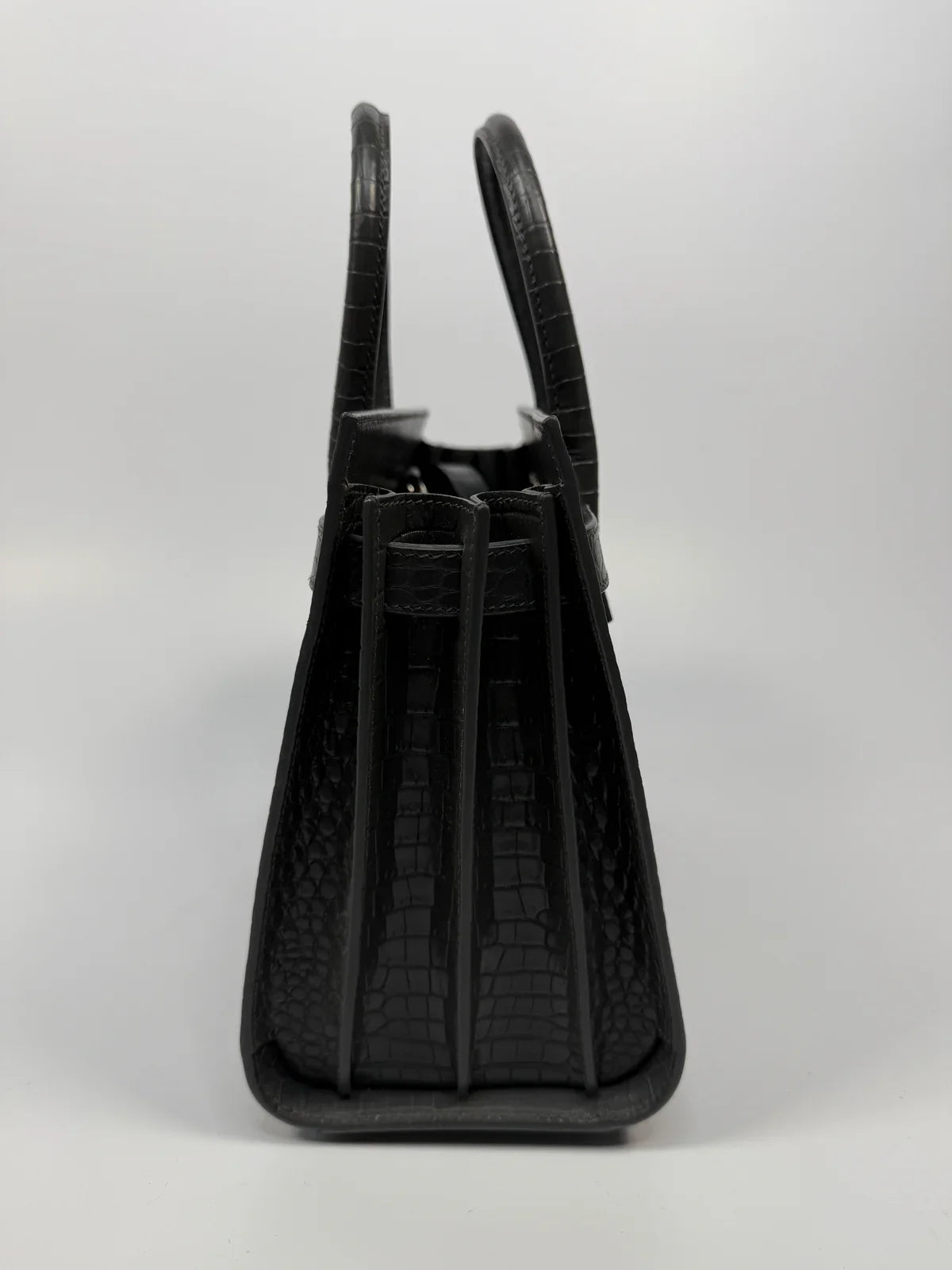SAINT LAURENT SMALL SAC DE JOUR IN GREY CROC EMBOSSED LEATHER WITH SILVER HARDWARE