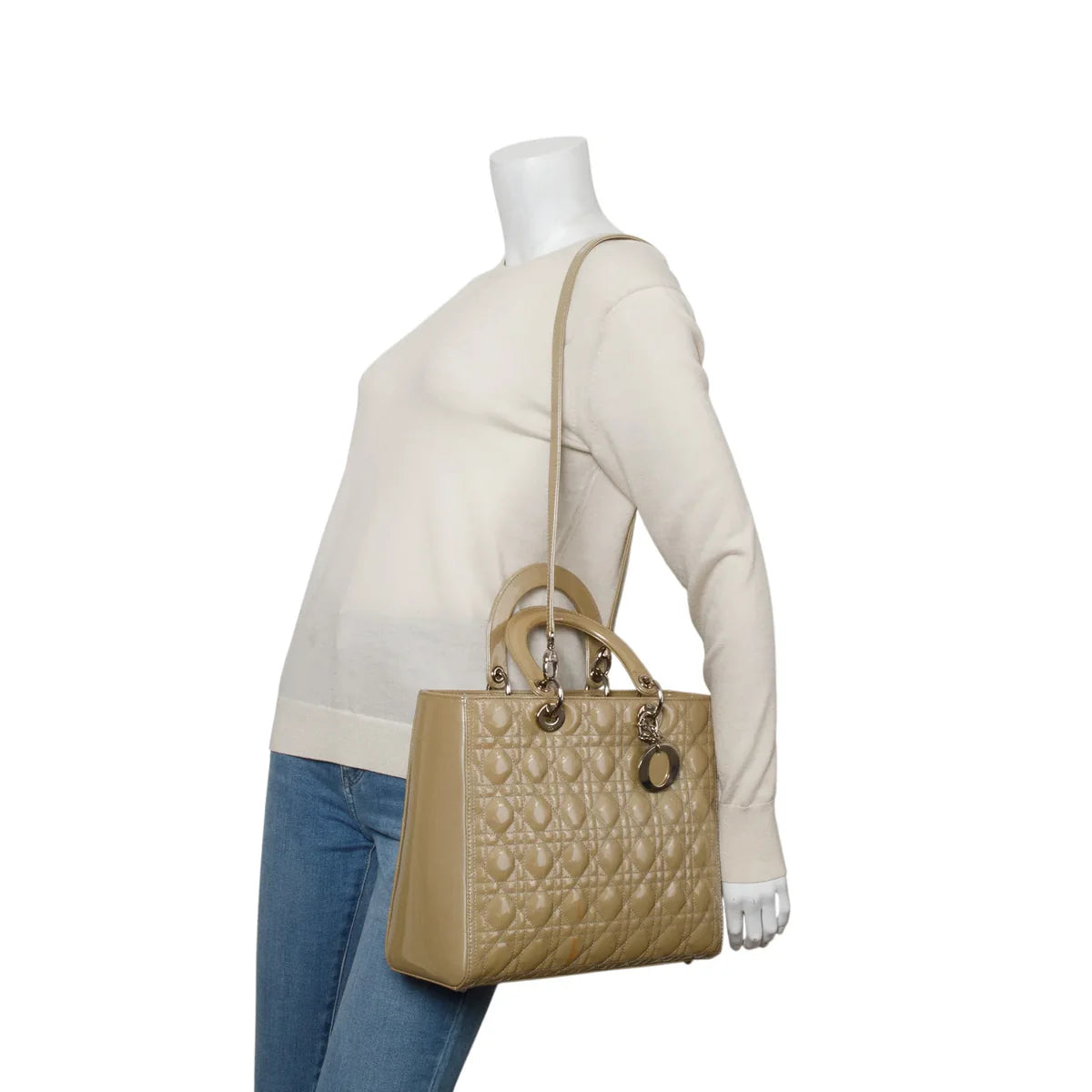 Christian Dior Beige Cannage Patent Leather Large Lady Dior