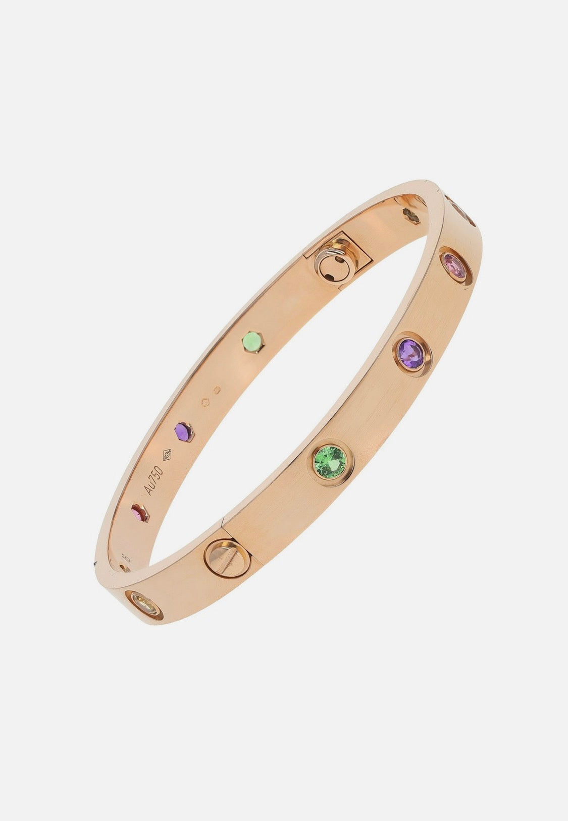 Cartier Love 18k Rose Gold Multi Gemstone Bangle Bracelet Size 16