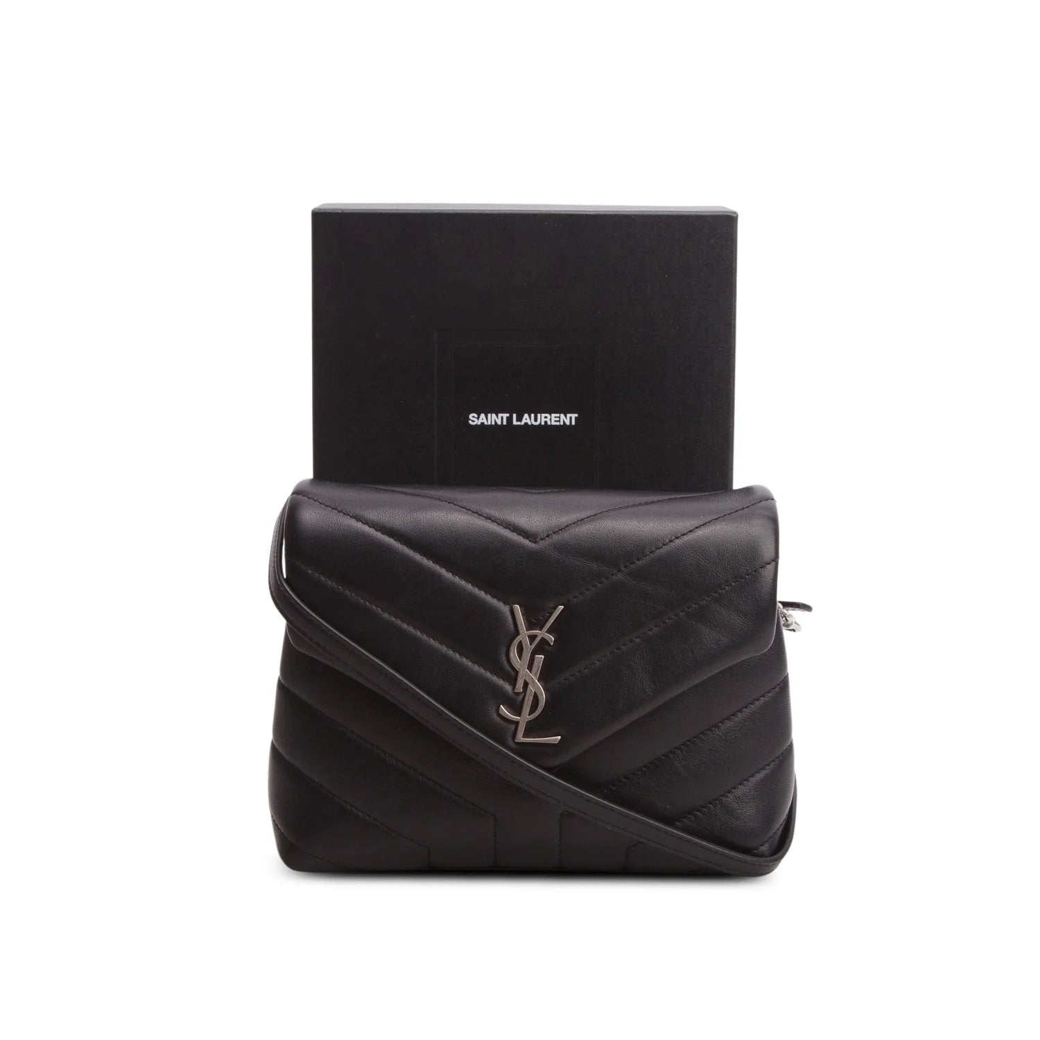 Saint Laurent Black Calfskin Y Quilted Monogram Toy Loulou Crossbody Bag