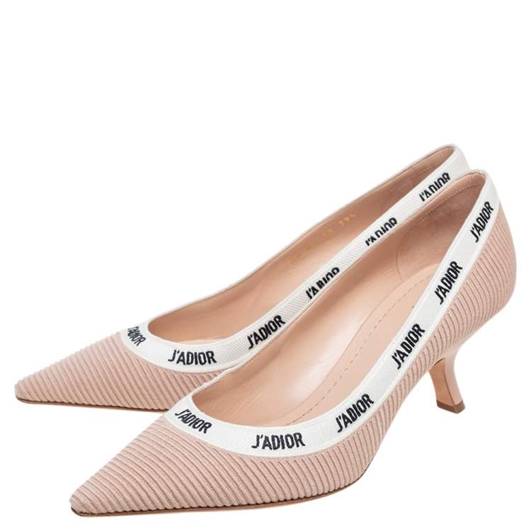 Dior Beige/White Canvas J'Adior Pointed Toe Pumps Size 39.5