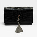 SAINT LAURENT BLACK CROC EMBOSSED KATE TASSEL BAG