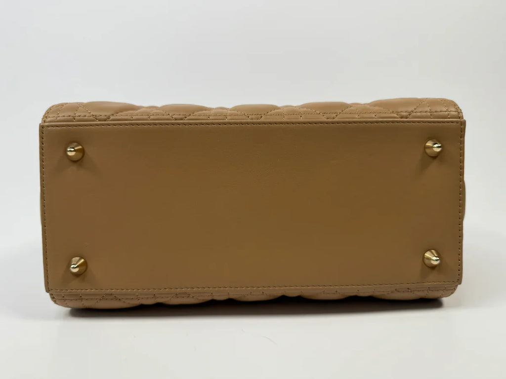 CHRISTIAN DIOR MEDIUM LADY DIOR BAG IN SAND WITH GOLD HARDWARE