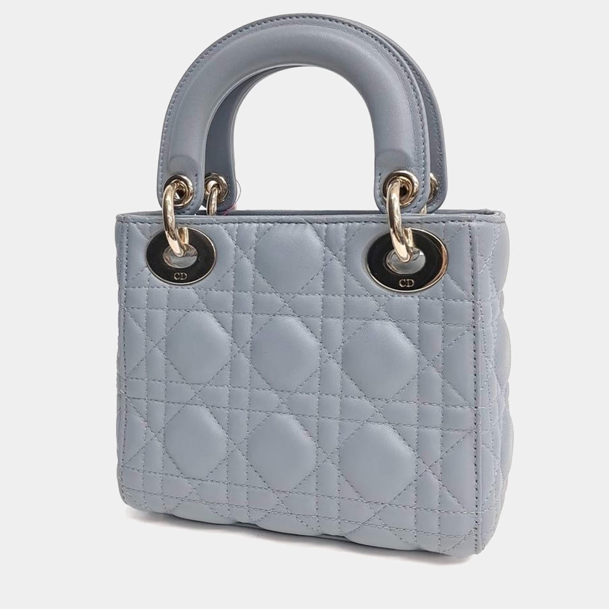 Christian Dior Lady Sky Blue Leather Mini Bag