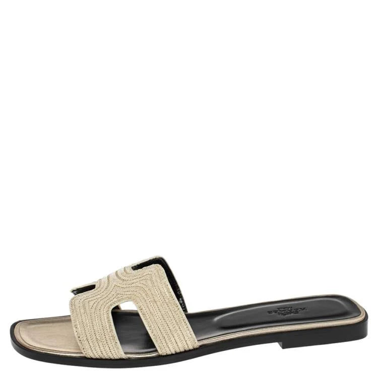Hermes Gold Suede Embellished Oran Sandals Size 41