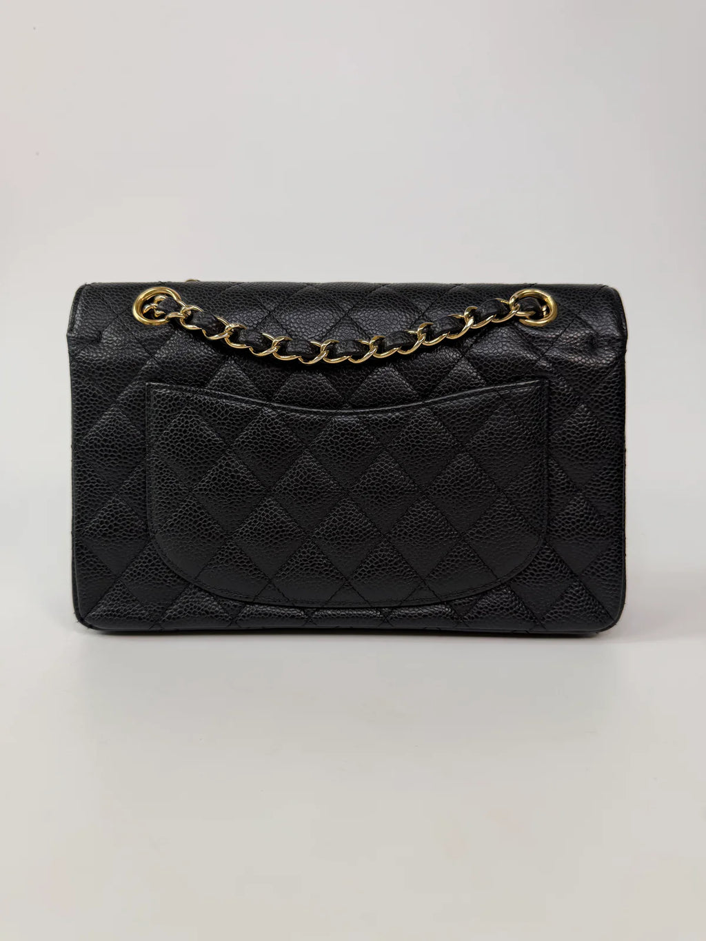 CHANEL SMALL CLASSIC DOUBLE FLAP IN BLACK CAVIAR LEATHER WITH GOLD HARDWARE