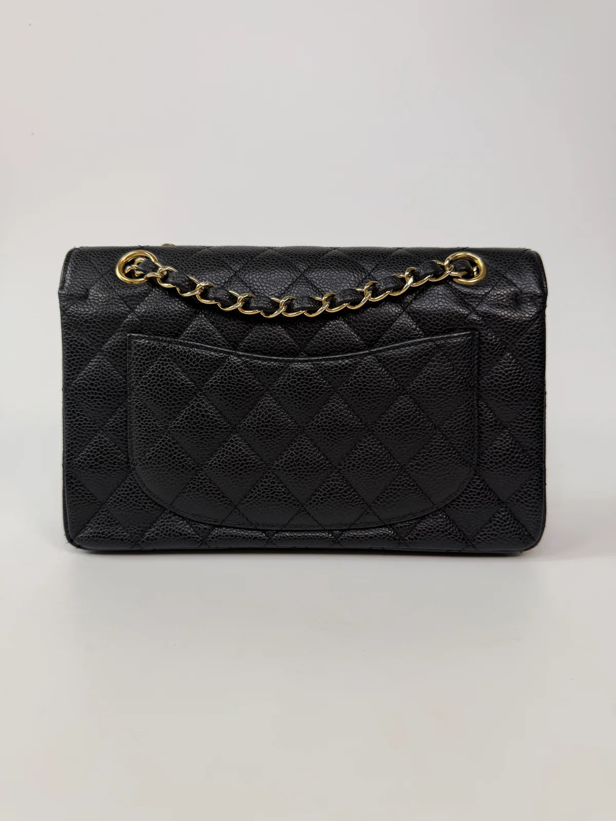 CHANEL SMALL CLASSIC DOUBLE FLAP IN BLACK CAVIAR LEATHER WITH GOLD HARDWARE