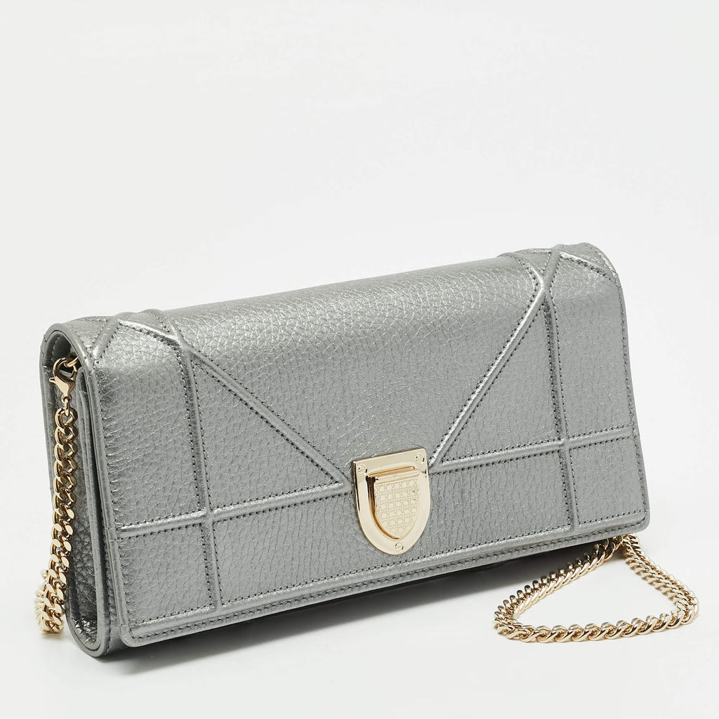 Dior Diorama Metallic Leather Wallet On Chain