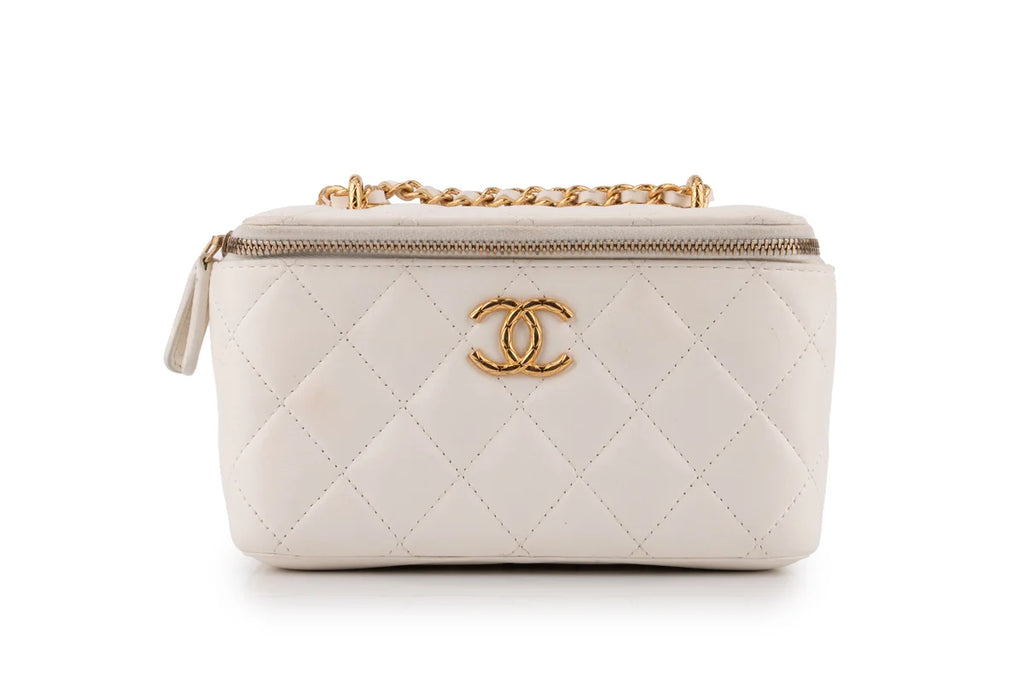 Chanel Quilted Rectangular Vanity Lambskin White Shiny GHW