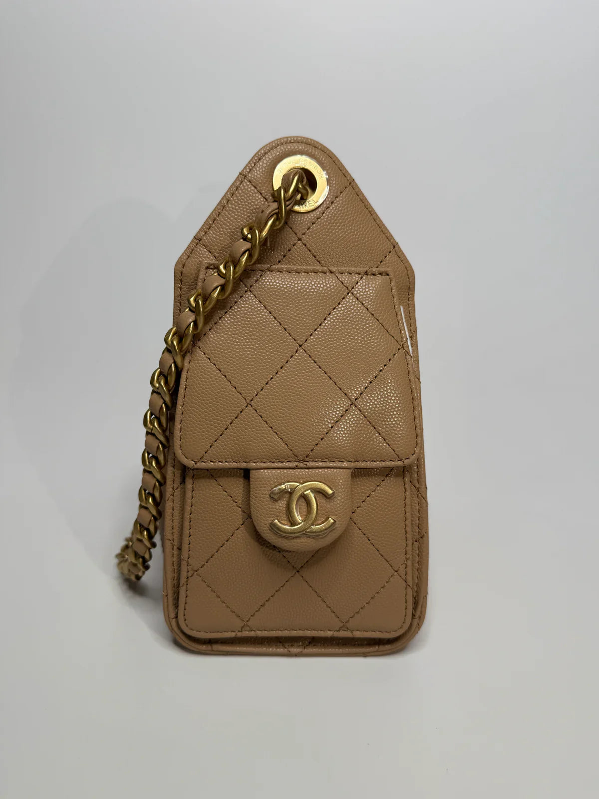 CHANEL 25 MICRO IN BEIGE CAVIAR LEATHER WITH GOLD HARDWARE