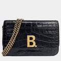 Balenciaga B Black Leather Chain Crossbody Bag