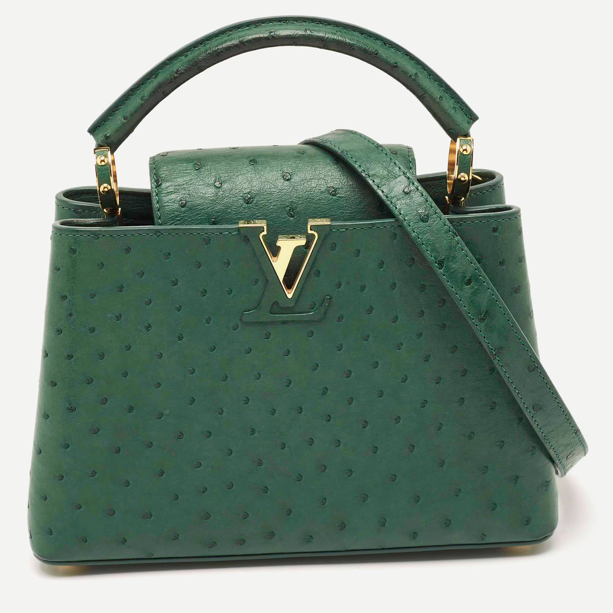 Louis Vuitton Capucines BB Green Ostrich Top Handle Bag