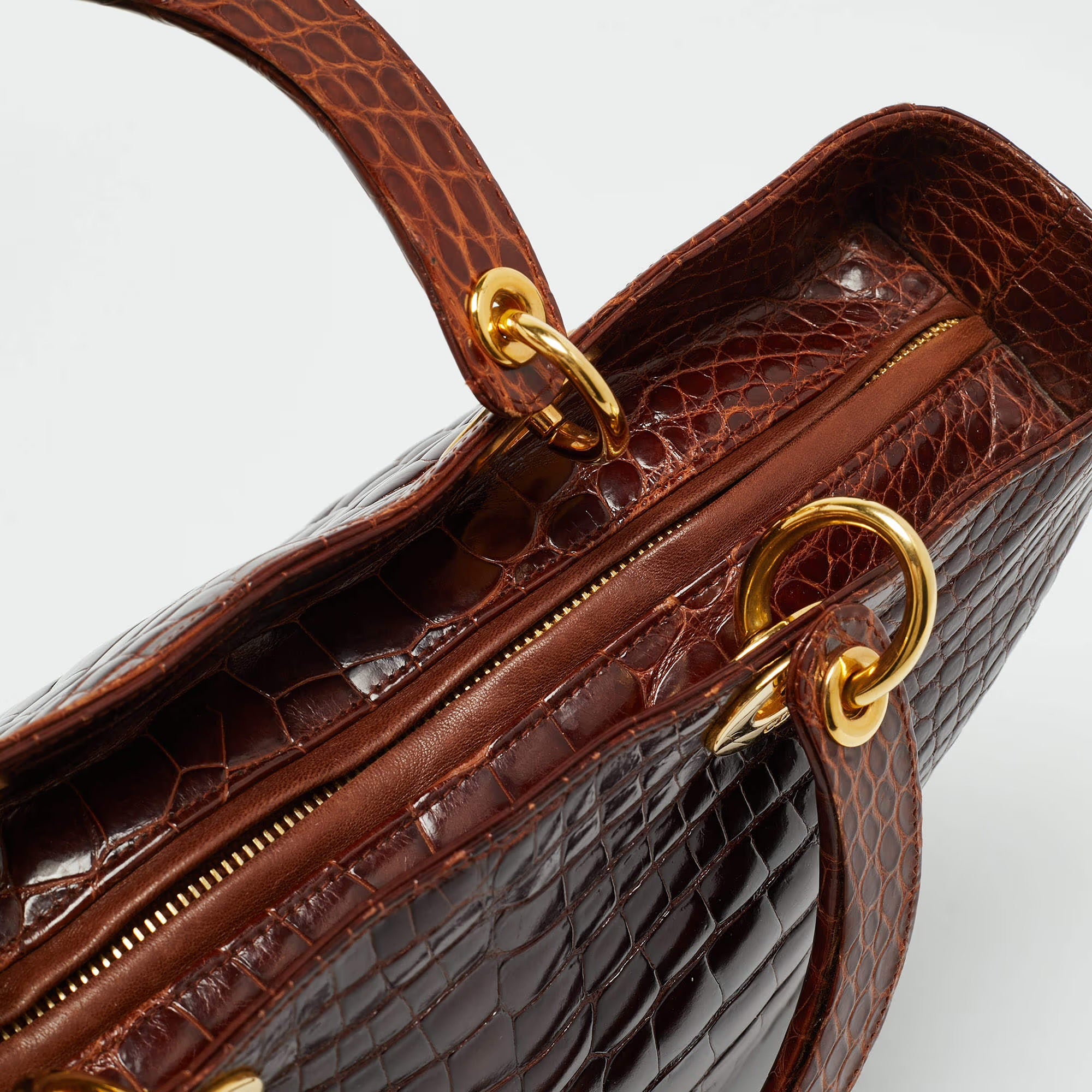 Dior Lady Dior Large Brown Crocodile Tote