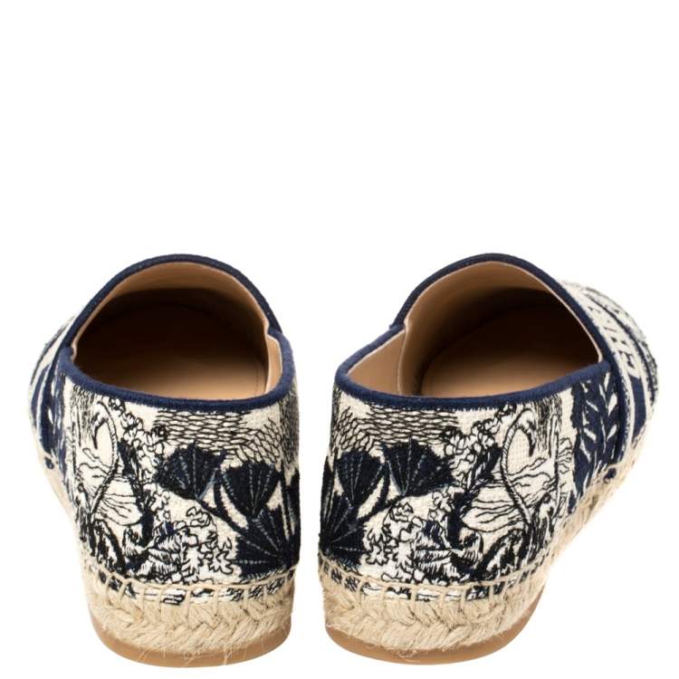 Dior Blue/Beige Cotton Fabric Granville Espadrille Flats Size 39