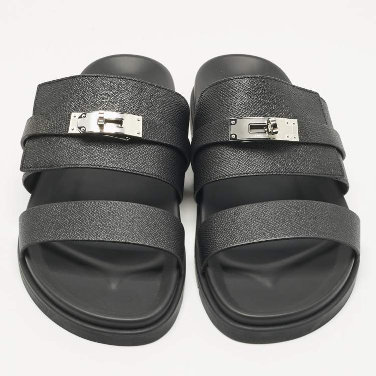 Hermès Black Leather Jackson Sandals Size 40