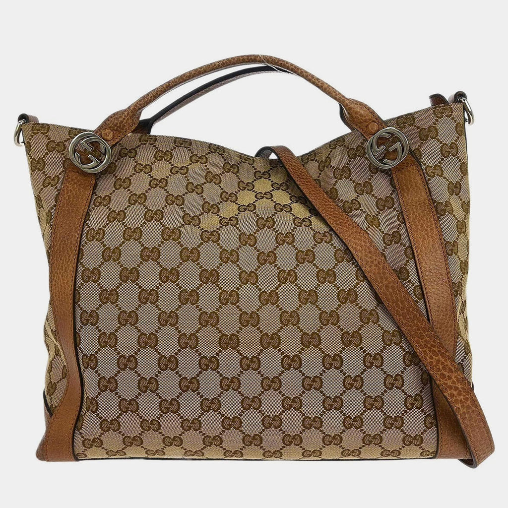 Gucci Beige Canvas GG Tote 2way Handbag