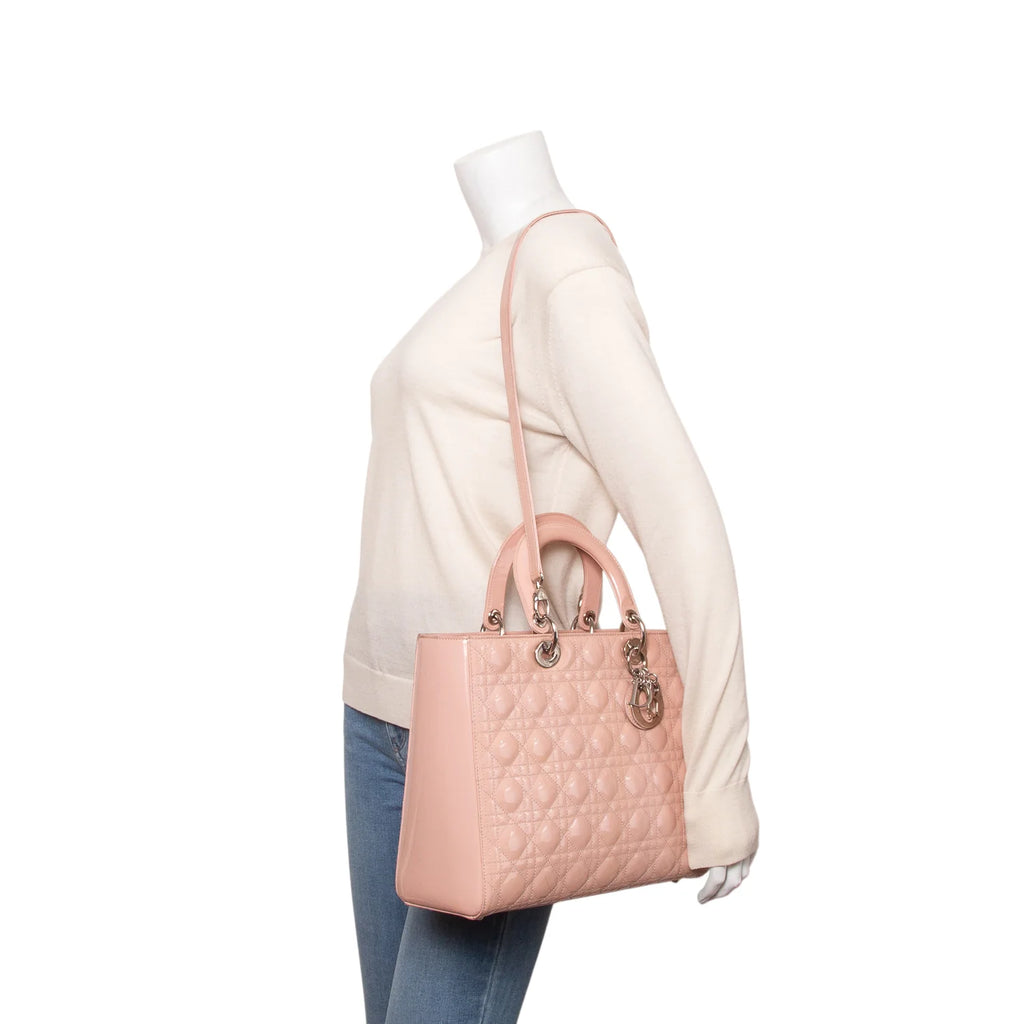 Dior Pink Cannage Patent Leather Large Lady Dior